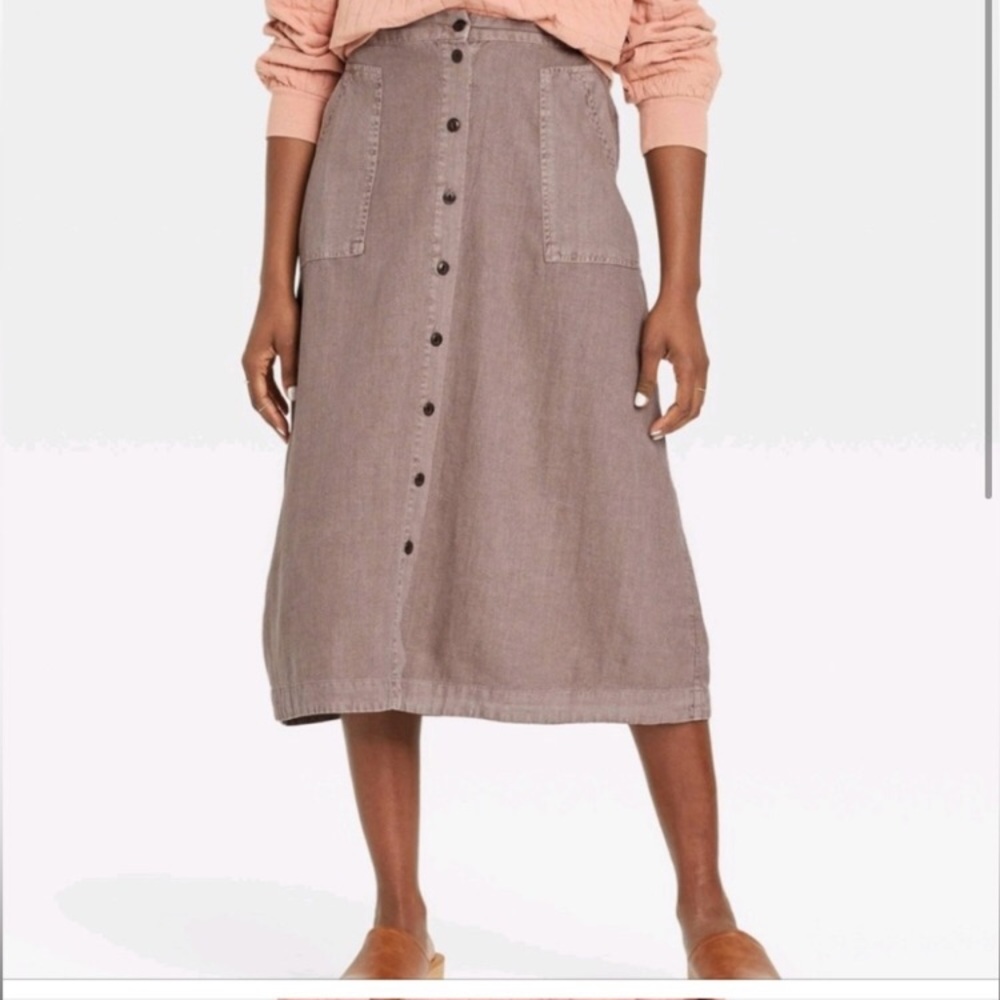 NWOT - Women's Button-Front Utility MIDI Skirt Brown - XXL